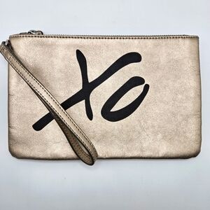 Banana Republic XO Love the Present Gold Leather Clutch Wristlet Bag